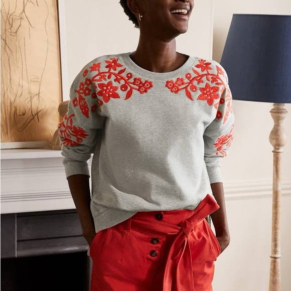 Boden Gray Sweatshirt with Orange Floral Embroidery - Picture 2 of 9
